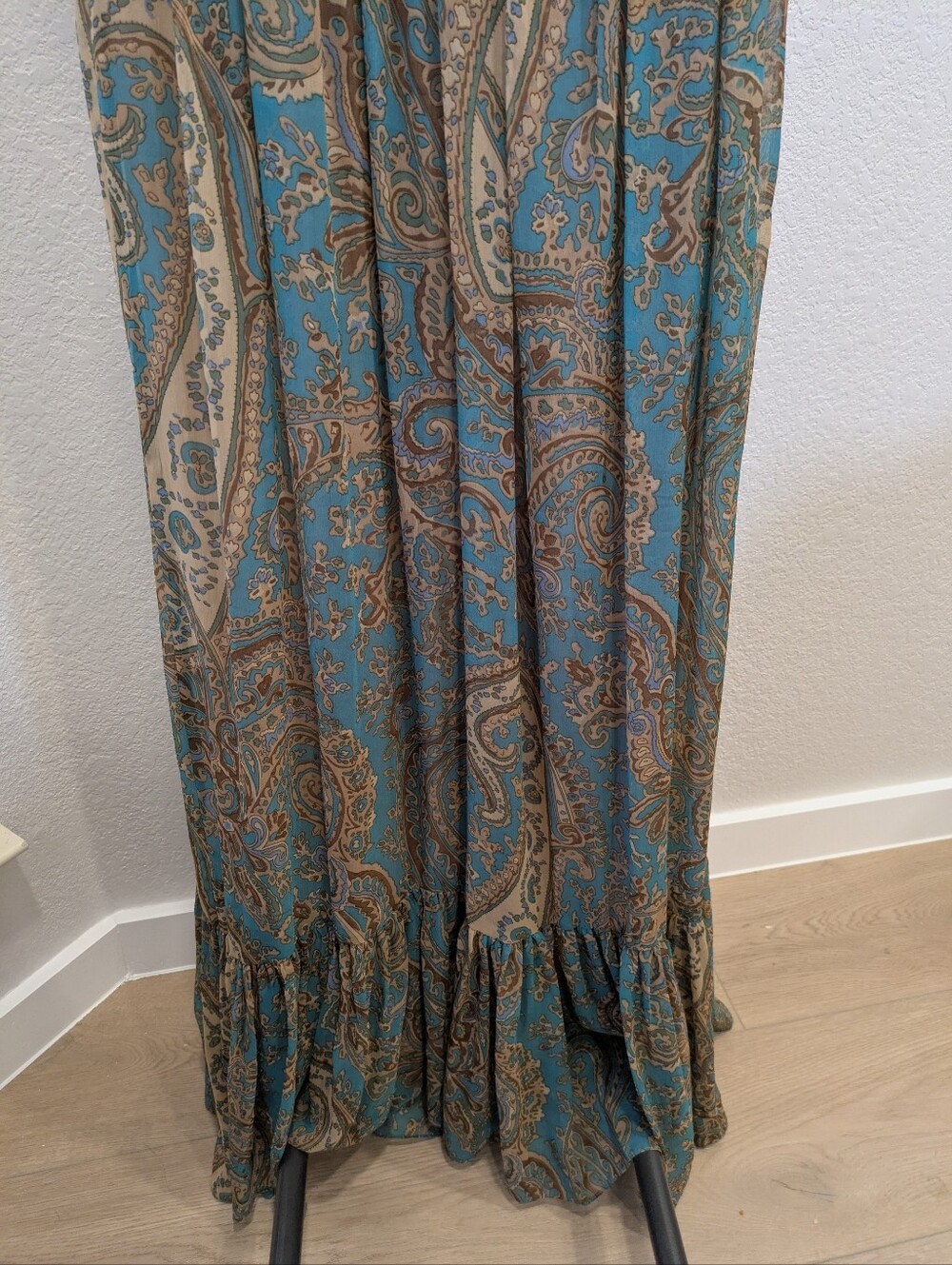 Anthropologie Teal Paisley Maxi Dress with Gold Accents - Picture 4 of 14